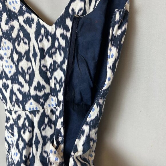 GAP Women's Blue and White Sleeveless Sundress with V-Neck Pockets and Side Zipp - Picture 6 of 10